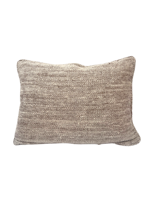 60cm x 40cm textured cotton cushion handwoven fabric in a brown and ivory weave